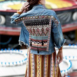 NWT Tribal Embroidered Boho Jean Jacket